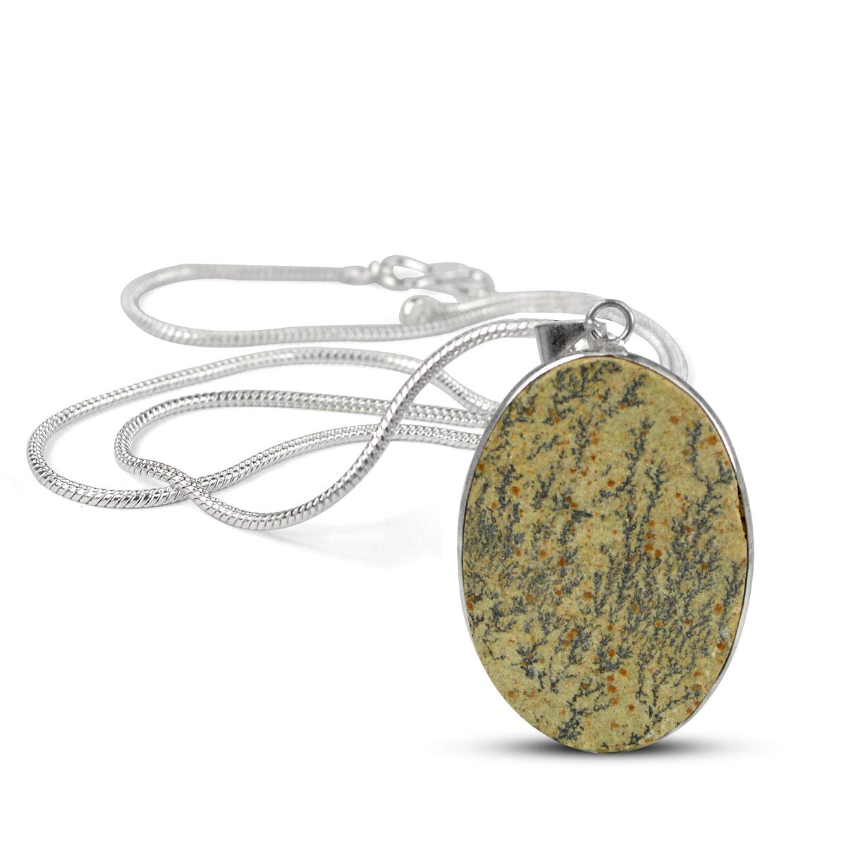 Reiki Crystal ProductsAAA Dendrite Limelite Pendant Natural Crystal Stone Pendant/Locket with Metal Chain Oval Shape Pendant for Unisex