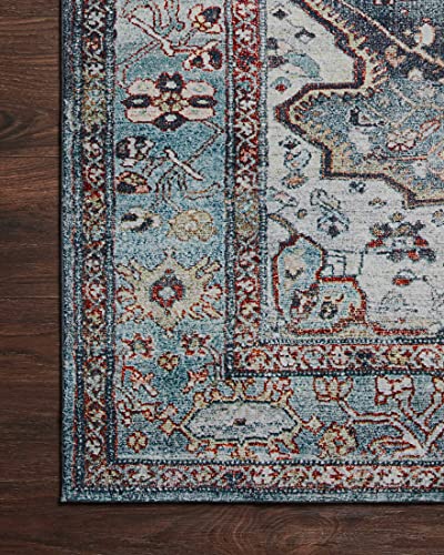 Loloi Margot Collection MAT-05 Ocean/Brick 2'-6" x 9'-6" Runner Rug, No-Shed Easy Clean Large Patterned Area Rug for Living Room, Bedroom, Dining Area