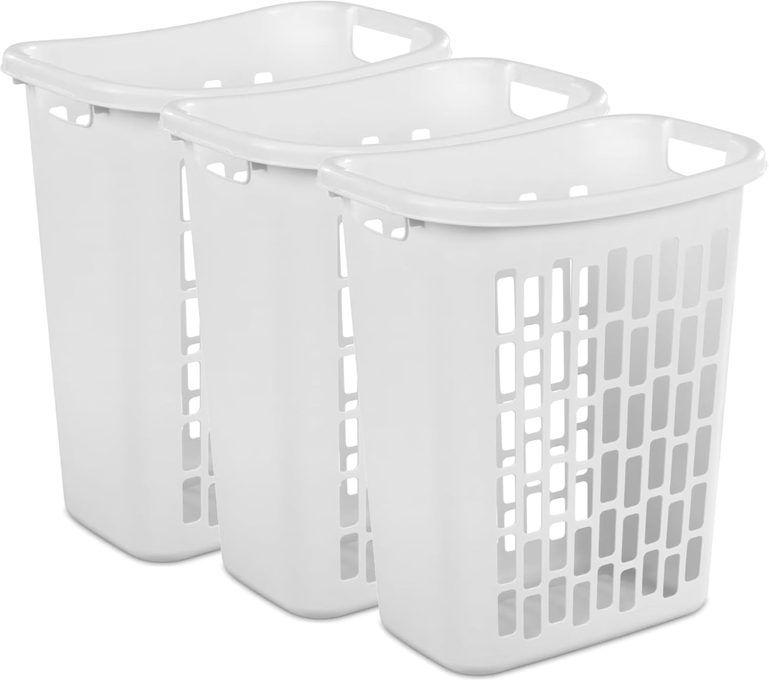 1.8 Bushel Rectangular Plastic Open Laundry Hamper, Large Capacity Laundry Hamper Basket,White, Set of 3