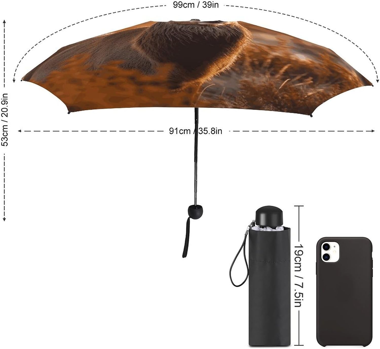 Antler Red Deer Umbrella, Strongest Windproof 5-Fold Travel Umbrellas, Premium Portable Folding Umbrella for Rain & Sun, Compact Umbrellas for Purse Backpack, Outdoor & Gifts