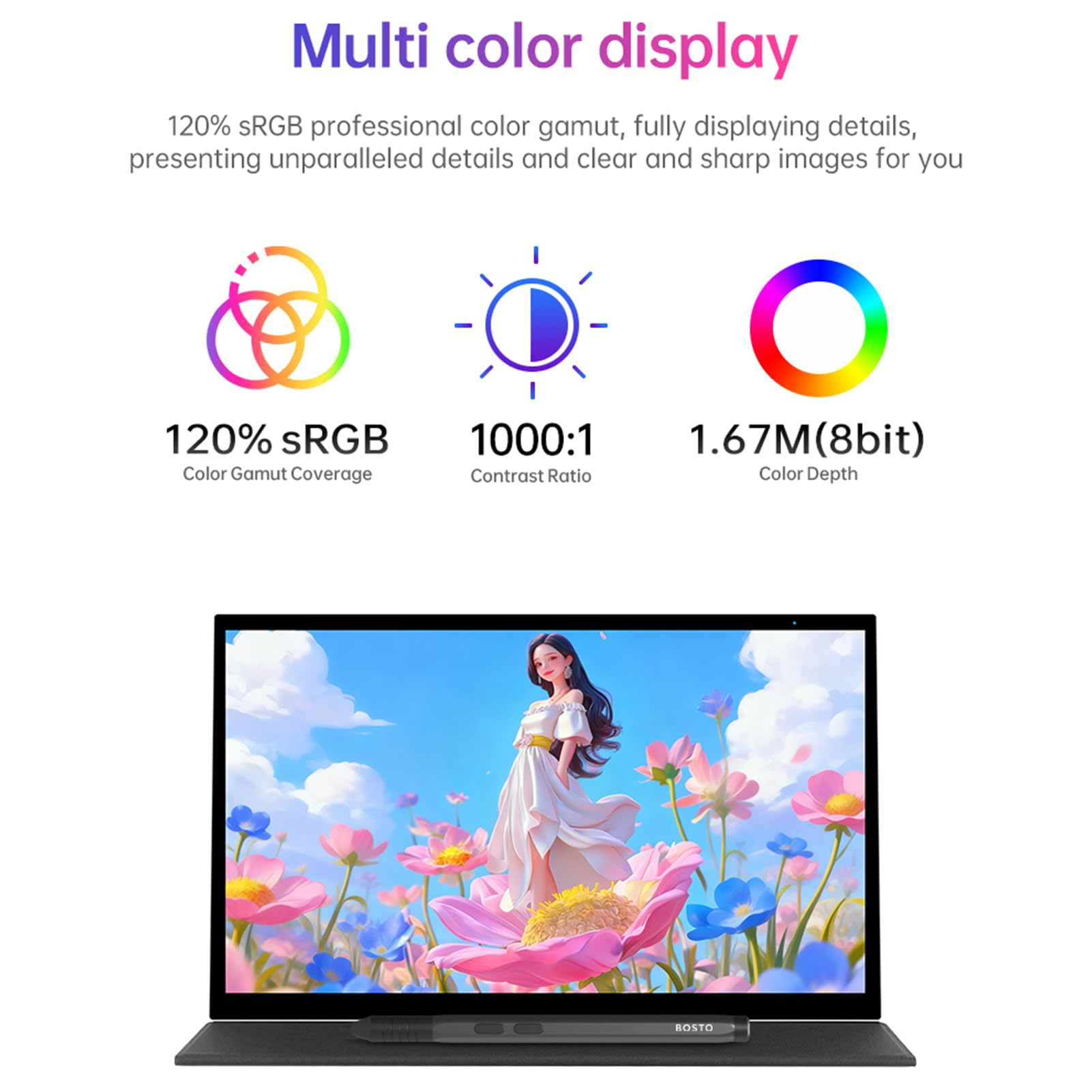 Domary P120T Monitor da Disegno da 11,6 Pollici 16384 Livelli di Pressione Penna Stilo Senza Batteria con Display Touch 120% SRGB HD per L'insegnamento della Pittura di Design