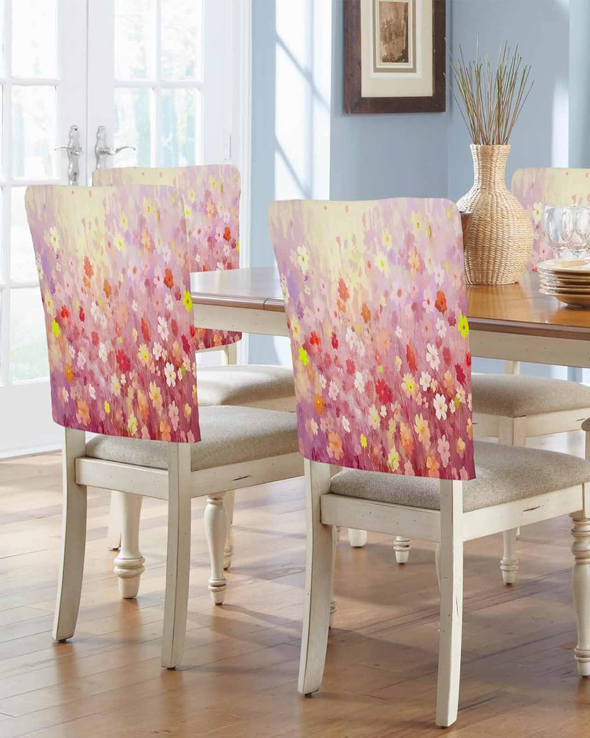 Flower 4 Packs Dining Chair Back Cover, Kitchen Dinner Chair Seat Covers Washable Chair Slip Covers, Removable Slipcovers Protect for Dinning Room Orange Daisy Gradient Abstract Graffiti Art