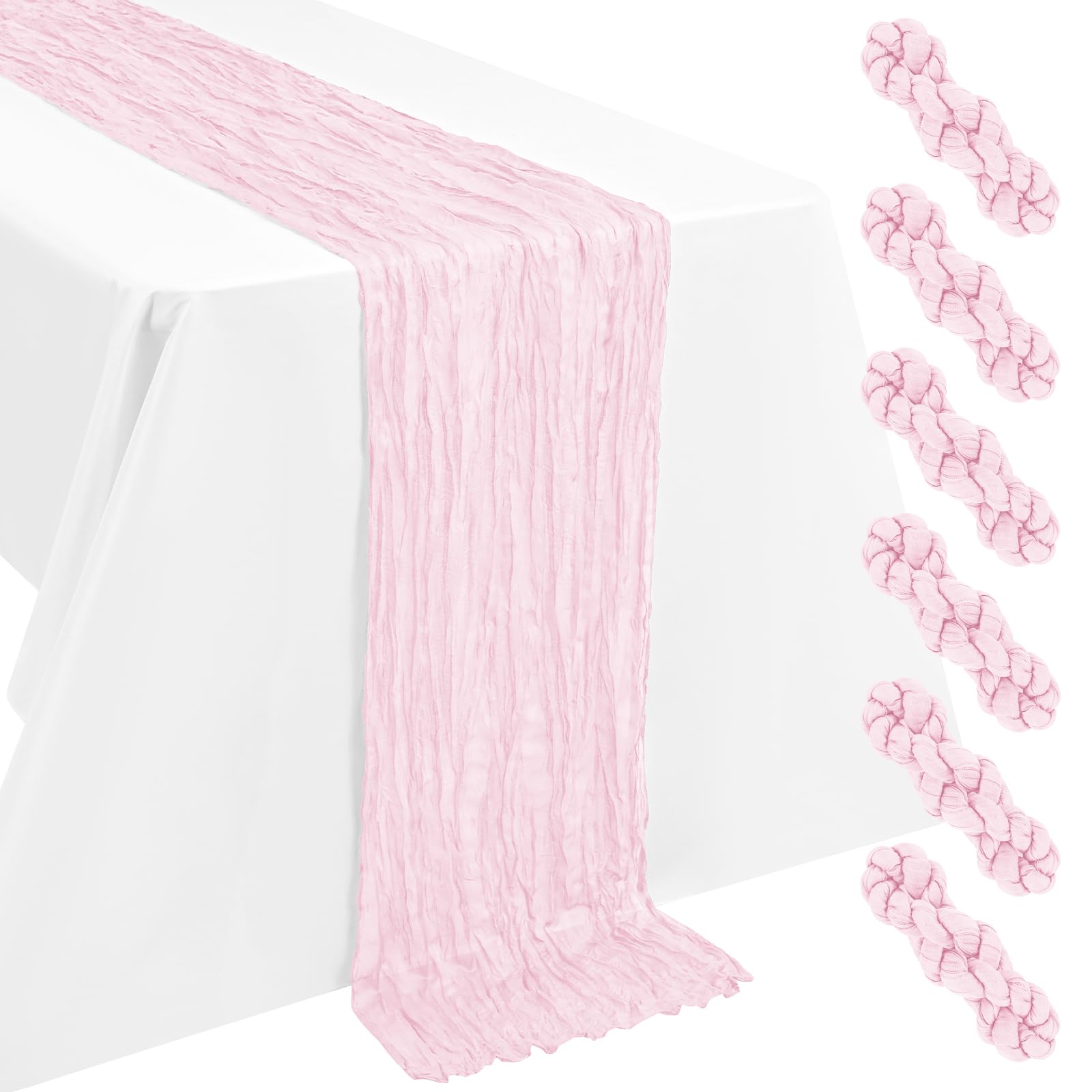 LYAFS 6 Pack Light Pink Table Runner Cheesecloth 55x300cm 10FT Gauze — image 1