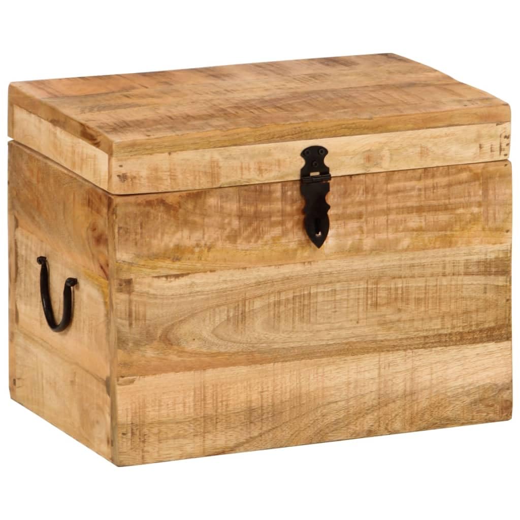 Aufbewahrungsbox aus massivem Mangoholz 39 x 28 x 31 cm Antik Stil mit Deckel, Stauraum Truhe Kiste für Ordnung, Wohnzimmer Schlafzimmer Flur