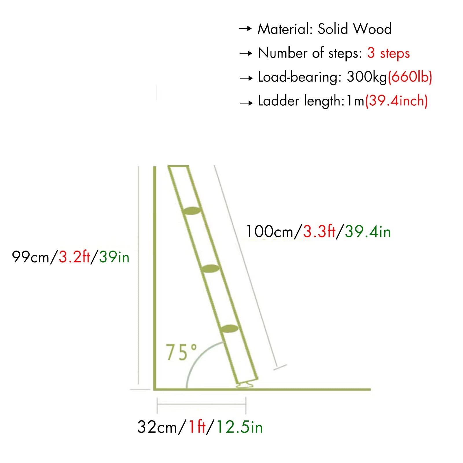 Échelle pour lit Mezzanine de Camping-Car - Hauteur 39, 49, 59, 69, 79 et 88 Pouces. Échelle en Bois pour lit superposé avec 2 Supports de Fixation et 2 Patins en Caoutchouc. Échelle incliné
