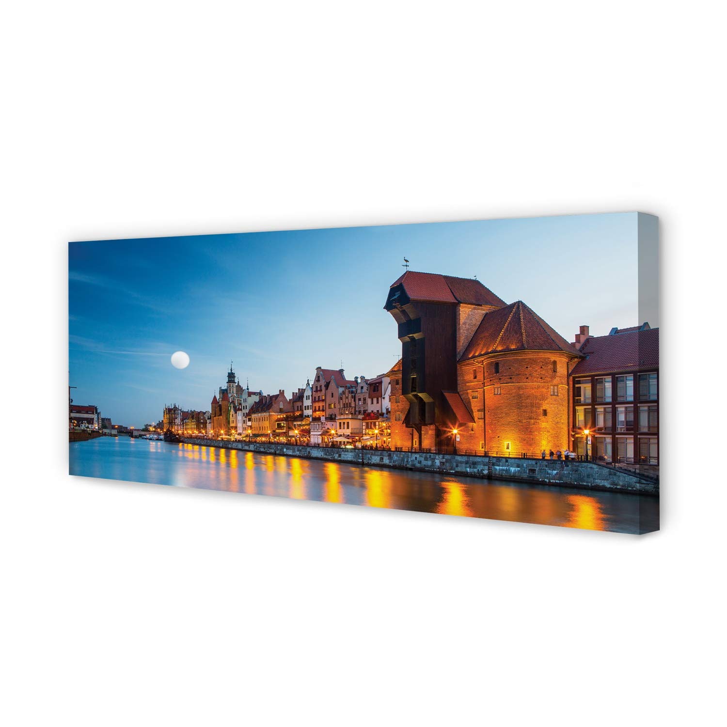 Tableau sur toile 125x50cm Vieille Ville Rivière Nuit par Tulup pour décoration