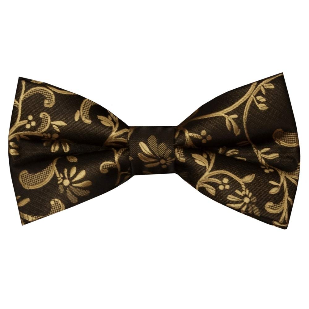 Ties R Us Boys Black Pre Tied With Gold Floral Bow Tie Age 8-11
