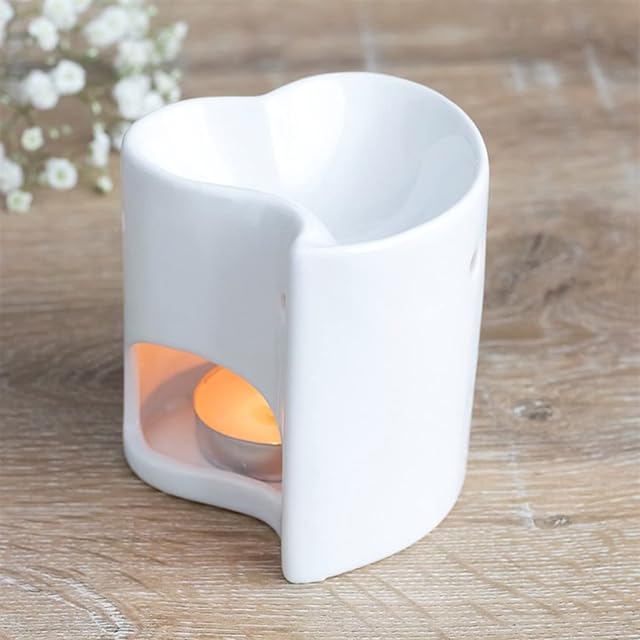 Ceramic White Heart Oil Burner  Small, Essential Wax Oil Warmer with Tealight Candle Holder, Home Decor Aroma Gift Lamp, Best Friends Gifts for Women Men