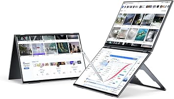 EHOMEWEI X2 Pro Foldable Dual Touchscreen Portable Monitor 16"2 2.5K QLED Laptop Screen Extender with 4096 Stylus for MacBook Windows