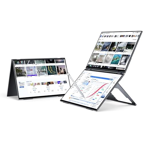 EHOMEWEI X2 Pro Foldable Dual Touchscreen Portable Monitor 16"×2 2.5K QLED Laptop Screen Extender with 4096 Stylus for MacBook Windows