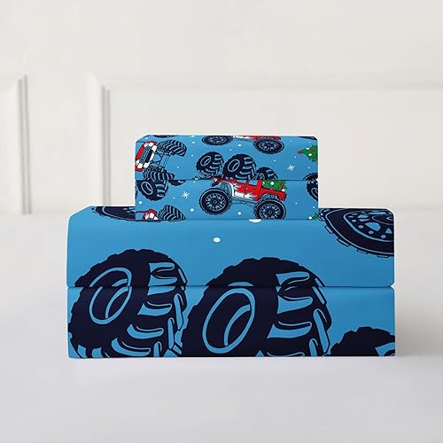 Miniatura 4 de Juego de sábanas de camión, tamaño individual, juego de sábanas para niños, ropa de cama con estampado de camión de árbol de Navidad, ultra suave,