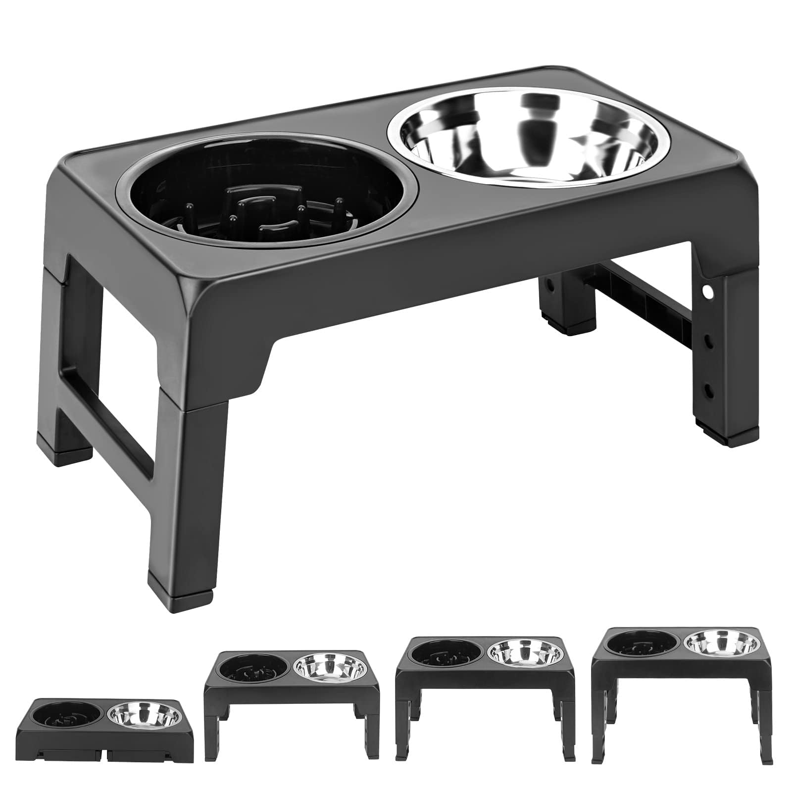 Ciotola per cani rialzata, ciotola per cani con slow feeder, supporto per cani grandi/medi/piccoli, con ciotola anti-imbracatura, per cani, 4 marce, regolabile in altezza