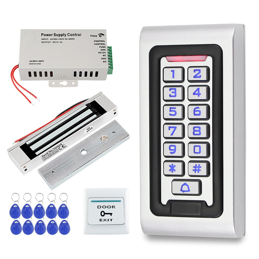 IP68 Sistema de Control de Acceso al Aire Libre Impermeable Teclado RFID de Metal Lector 125KHz WG26 + Cerradura Magnética Eléctrica de 180KG + Tarjetas Clave de 10PCS