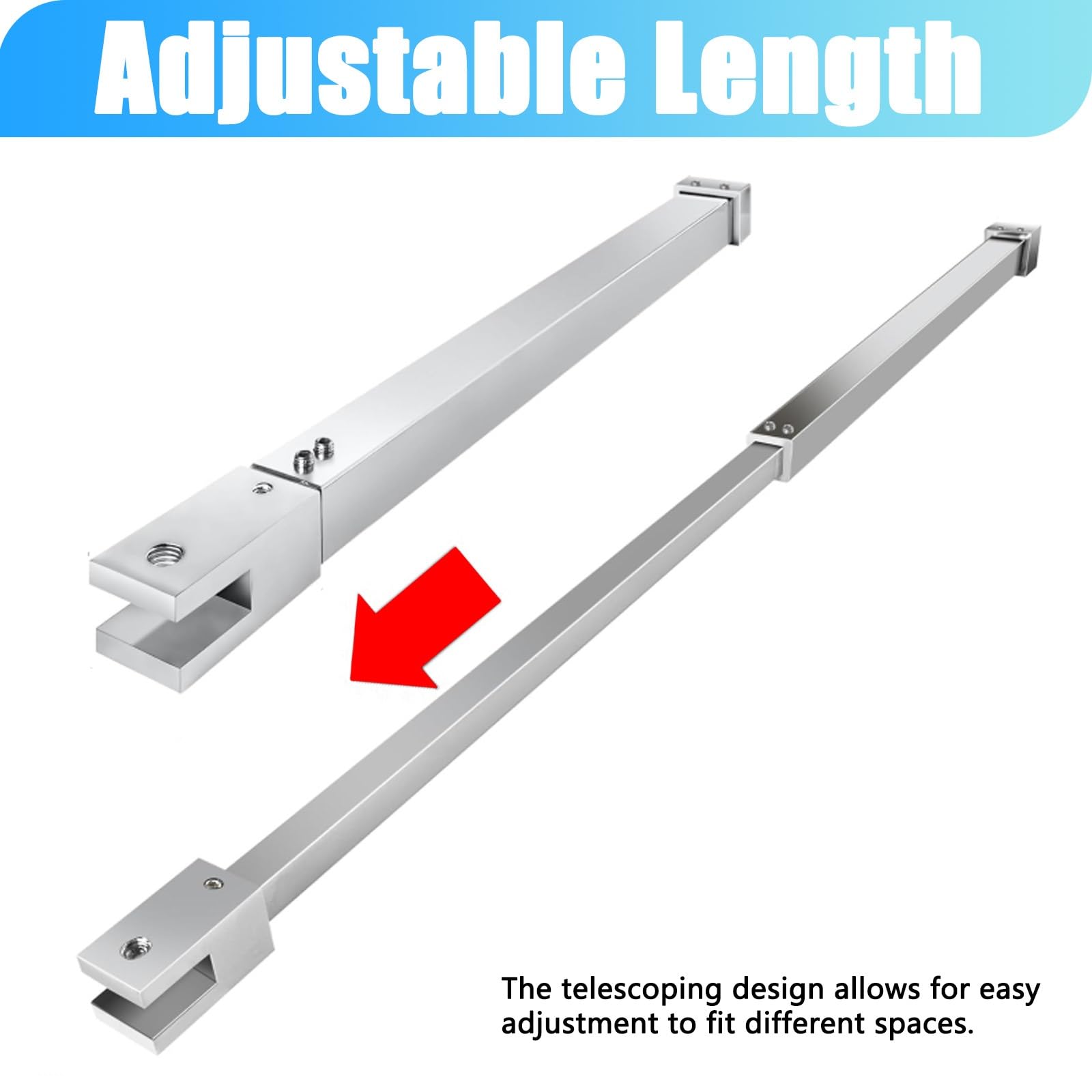 Soportes universales para puerta de ducha de vidrio, barra telescópica de soporte de vidrio sin marco para baño, barra para puerta de gafas, fácil de instalar (1 paquete, 30-45 cm)