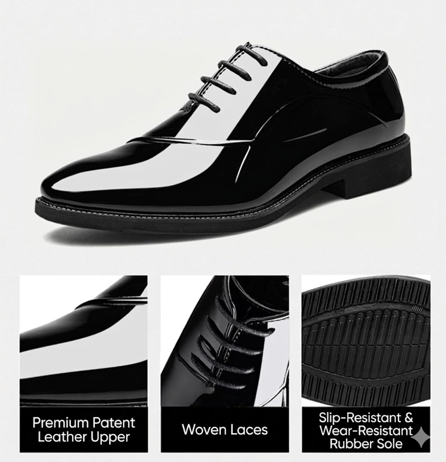 Scarpe da uomo Oxford classiche lucide brevettate Business Formale Scarpe da sposa suola in gomma antiscivolo