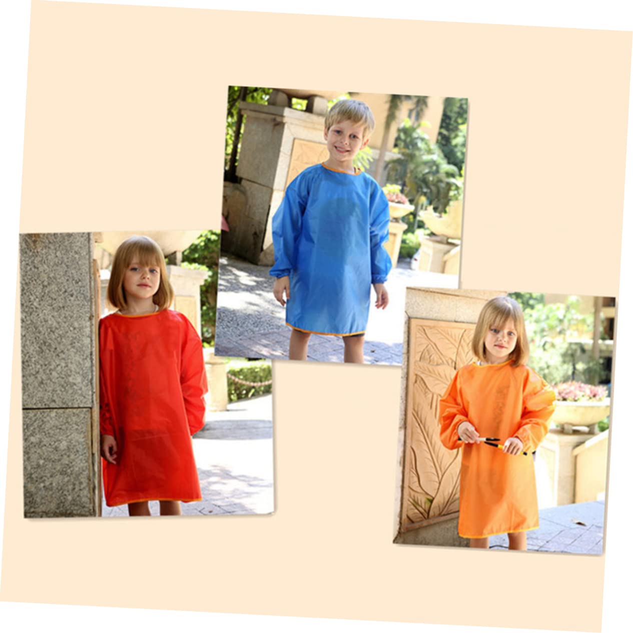 WOONEKY 3 Pz grembiule da pittura impermeabile camice artistico per bambini grembiule da pittura per bambini grembiuli per camice da a d'arte per Orange