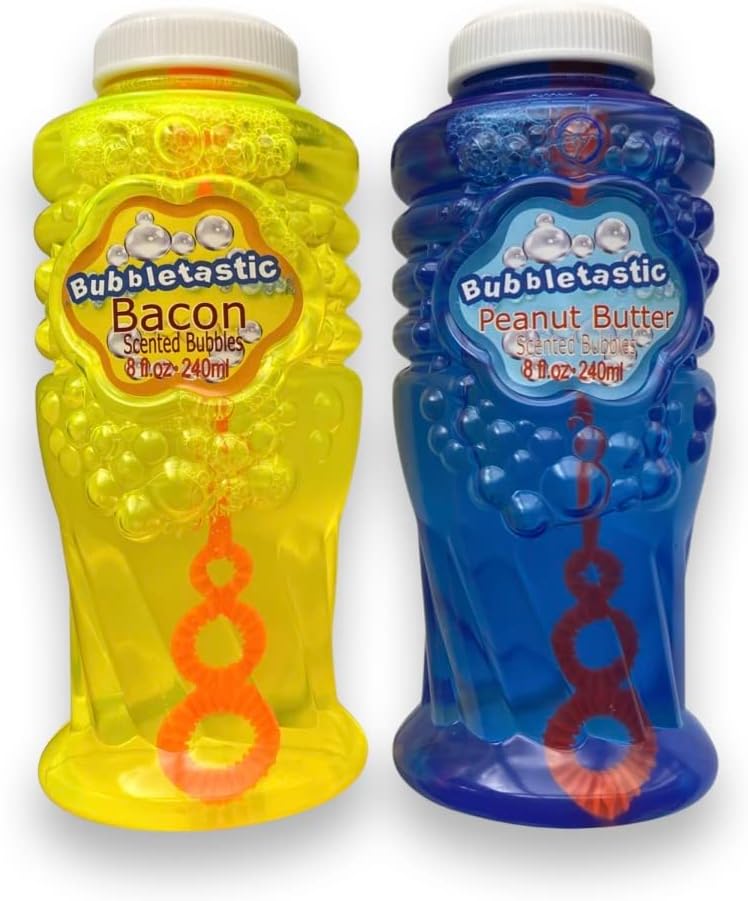Bacon and Peanut Butter Scented Bubbles for Dogs - One 8oz Bottle of Each! 100% Non Toxic, Tear Free and Safe for Dogs and Kids