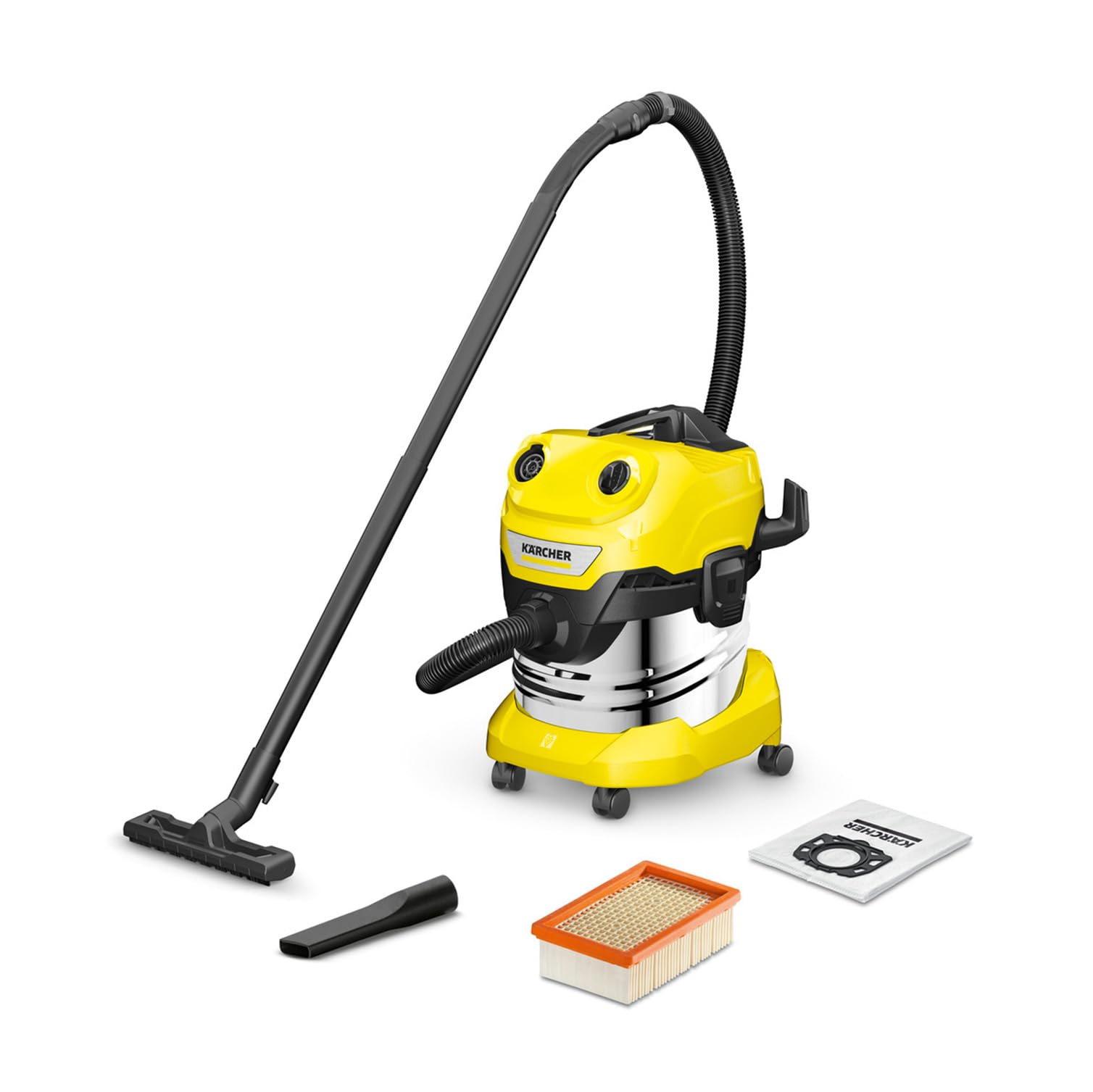 KÄRCHER aspiratore solidi liquidi WD 4 S V-20/5/22 1000 W contenitore acciaio inox 20 l tubo aspirazione 2,2 m funzione soffiante