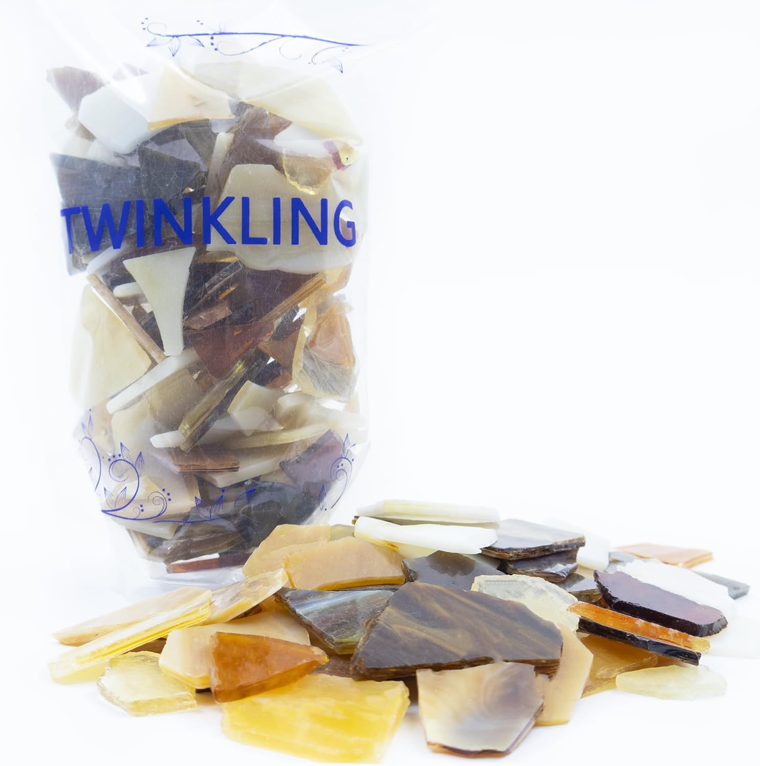 TWINKLING Irregular Stained Glass Scraps, Mosaic Glass Pieces,Broken Glass Pieces,Mosaic Crafts Supplies,Mosaic Tiles for Crafts,Photo Frames,Wall,Vase Filler,Aquarium Decor,1-3cm,0.9LB (Mixed Coffee)