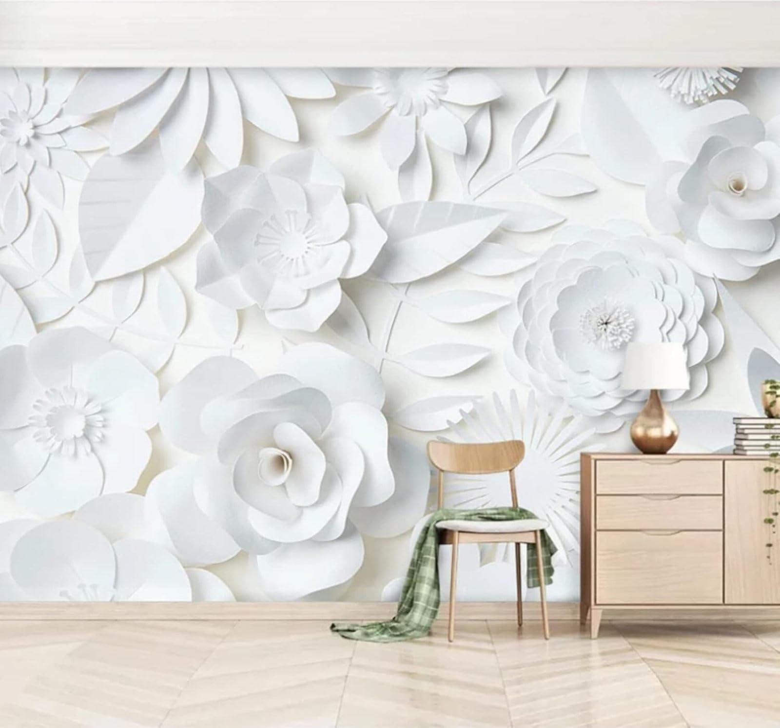 XLMING Three Dimensional Minimalist Exquisite White Flowers 3D Wallpaper Luxury Home Dining Decor Paste Sofa Living Room The Wall for Bedroom Mural-430cm×300cm