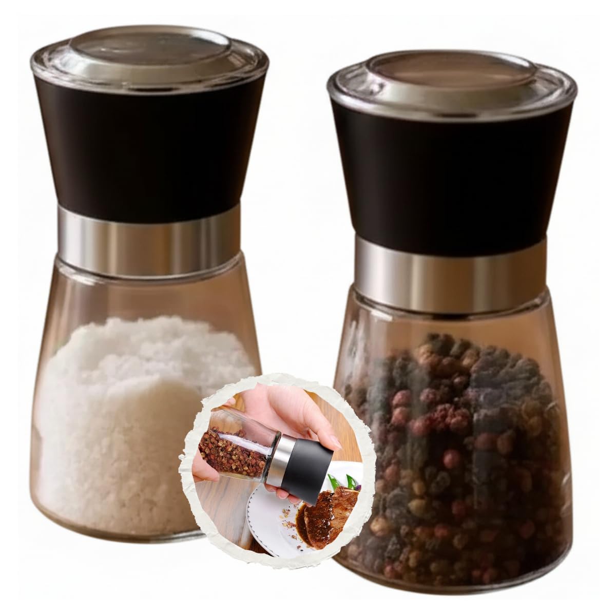 Kit 2 Moedores Profissional Pimenta Reino Sal Grosso Em Inox Aço Inox