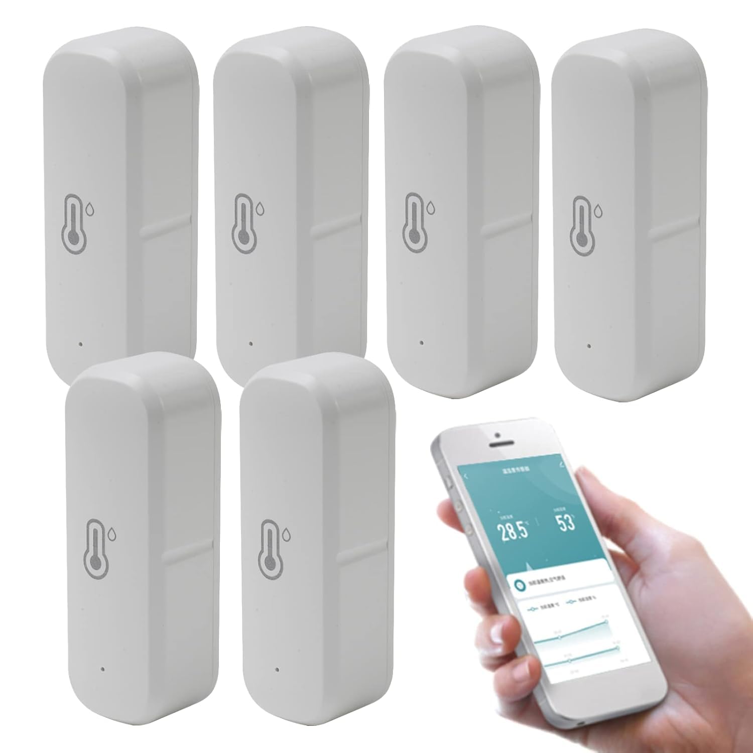 6 Stücke Wlan Thermometer Hygrometer für Innen, Tuya Smart Raumthermometer, kabelloser Temperatur-Feuchtigkeitssensor mit Remote-App-Benachrichtigungsalarm für Zuhause, Gewächshaus