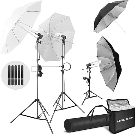 LimoStudio, 700W Output Lighting Series, LMS103, Soft Continuous Lighting Kit for White and Black Umbrella Reflector with Accessory and Carry Bag