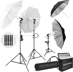 LimoStudio, 700W Output Lighting Series, LMS103, Soft Continuous Lighting Kit for White and Black Umbrella Reflector with Accessory and Carry Bag