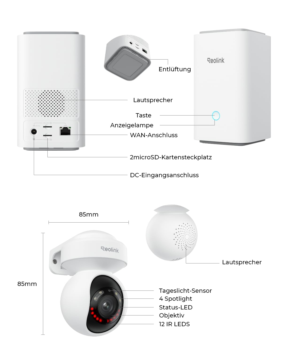 Reolink 5MP PTZ Überwachungskamera Set Aussen mit Home Hub, Auto-Tracking, 3X Optischer Zoom, 2,4/5GHz WLAN, Intelligente Erkennung, Anti-Diebstahl-Algorithmen & Datenschutz, E1 Outdoor 2-Kamera-Set