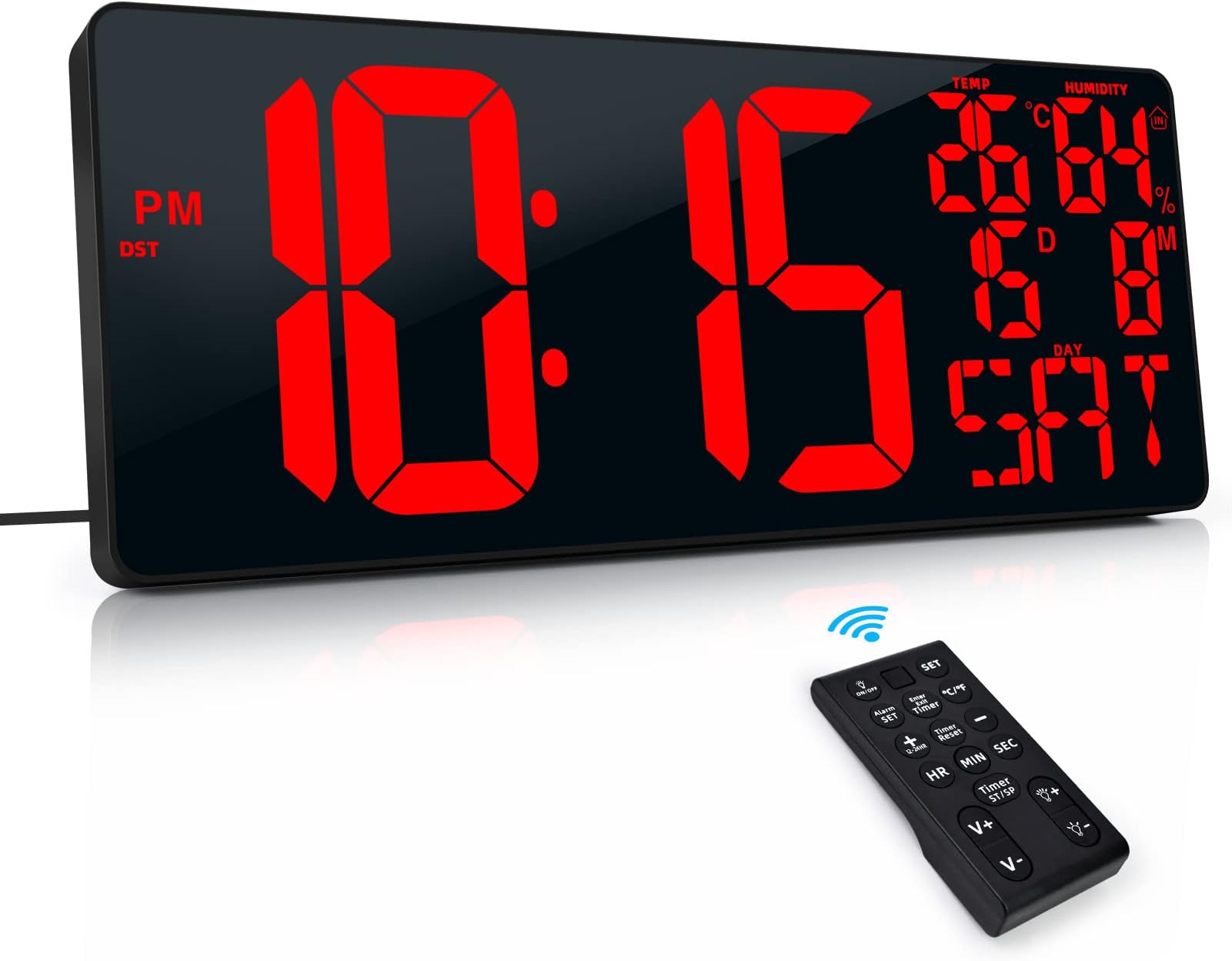 Large Digital LED Clock – Giant 8 Numeral Red LED Wall Clock with ...