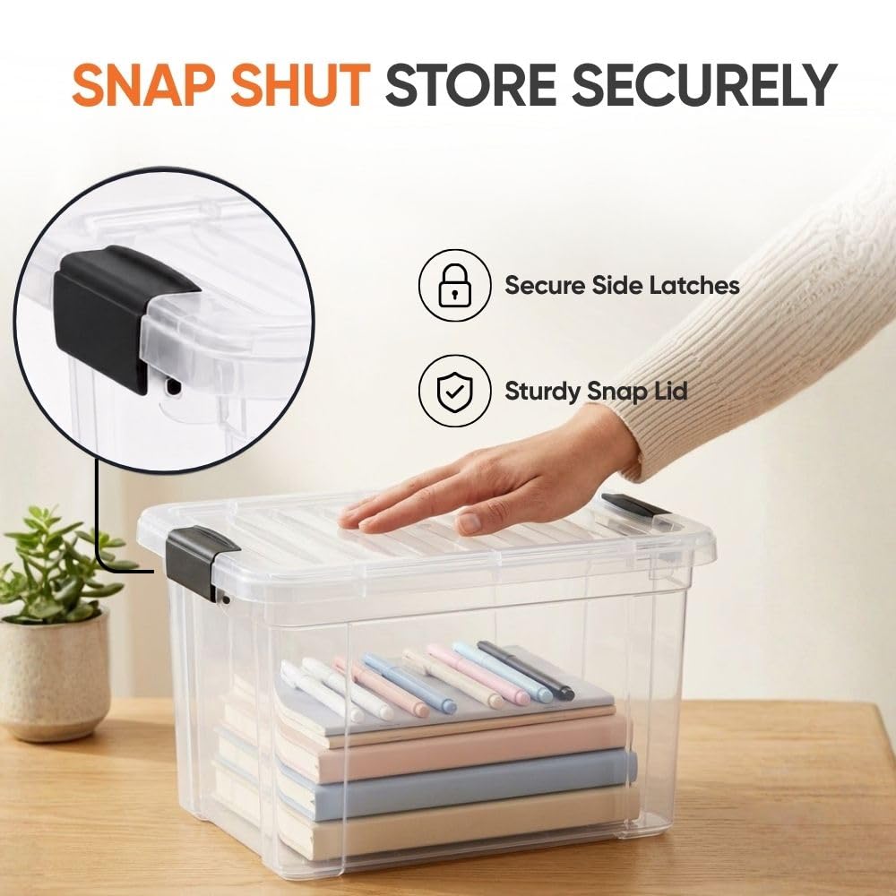 Superio Tiefer Aufbewahrungskorb mit Deckel, extra tief, kleine transparente Aufbewahrungsbox mit Riegel für Zuhause, Küche, Garage, Lebensmitteln, Zubehör und Haar-Accessoires (2.7 Liter)