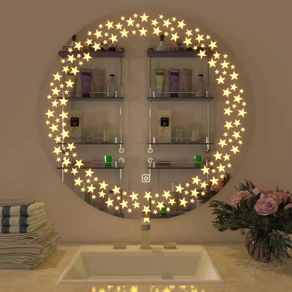 MAISSON Bathroom LED Mirror with Touch Sensor, 3 Light Effects, Glass, Round LED-M-58 (18 x 18 Inch)-image-46
