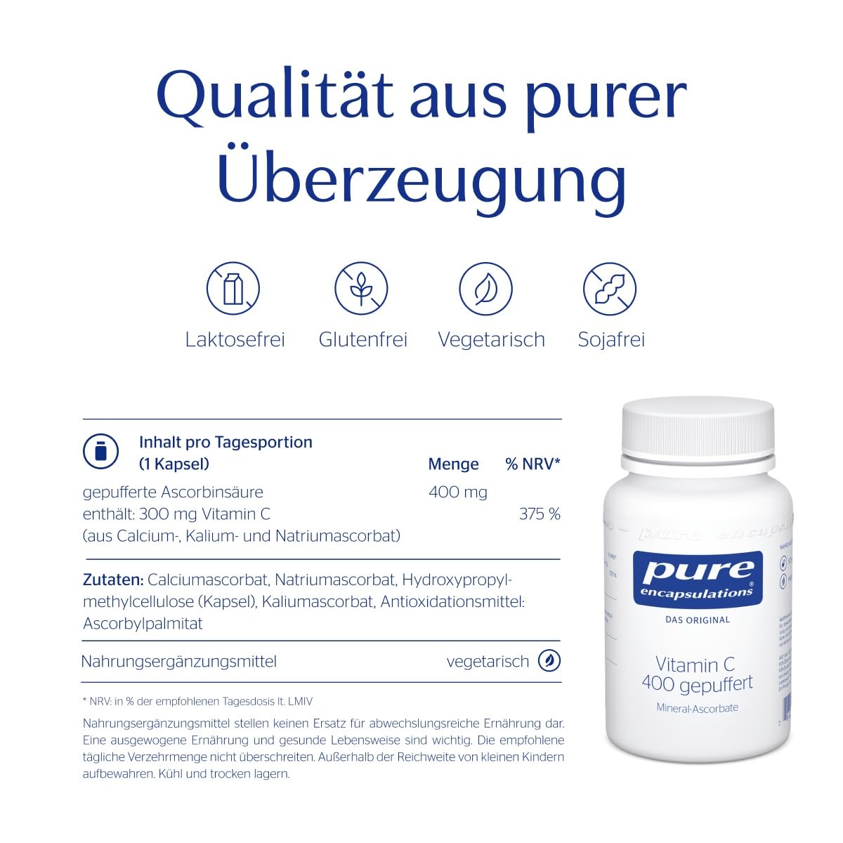 Pure Encapsulations Vitamin C gepuffert (400mg) | Für ein starkes Immunsystem | 180 magenschonende Kapseln (6 Monate) | Schutz vor oxidativem Stress, Unterstützung der Kollagensynthese (Haut)