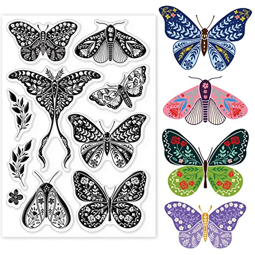 Globleland DIY-WH0167-57-0496-US19 Butterfly Moth Flower Clear Stamps Butterfly Sentiment Background Silicone Clear Stamp Animal Theme Seals cover