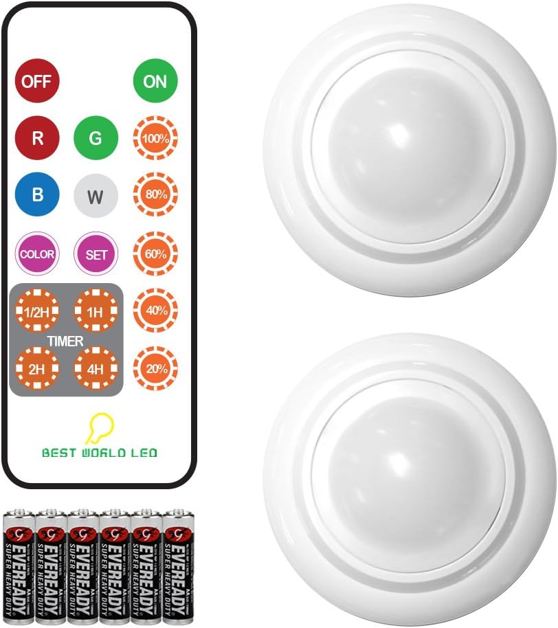 Under Cabinet Lights with Remote Control, BWL Brightness Adjustable LED Puck Light, Multi Color LED Accent Lights (Pack of 2)