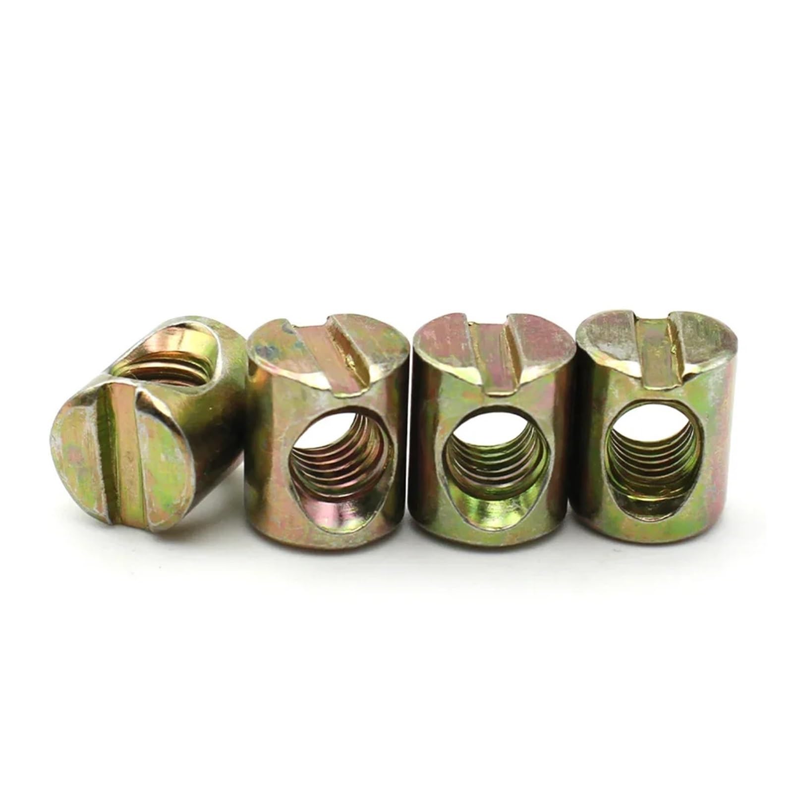 Nakrętki beczkowe do mebli, Opakowanie 6 nakrętek z otworem poziomym, z rowkiem i osadzonym w nich kołkiem, M4-M8(M8x17mm)