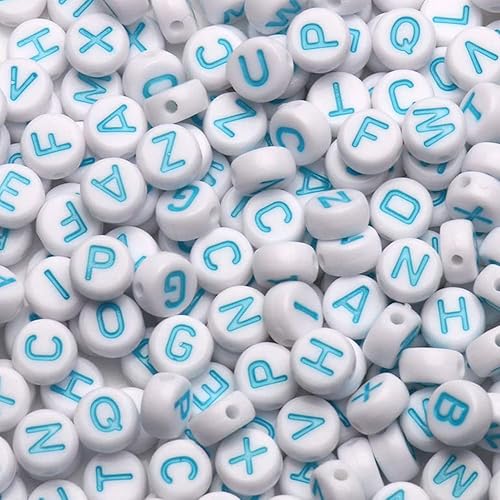 Miniatura 23 de 1200 cuentas del alfabeto de 0.157 x 0.276 pulgadas, redondas, blancas, acrílicas, negras, para pulseras y fabricación de joyas Cuentas blancas
