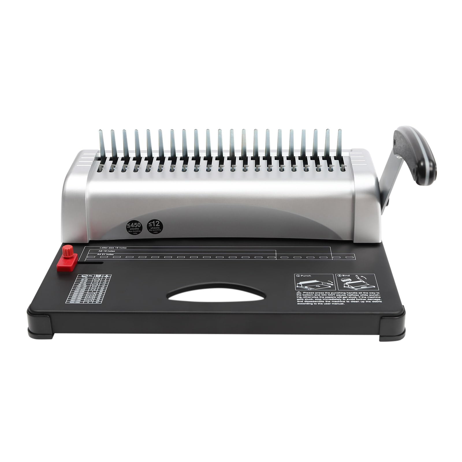 Binding Machine, Paper Punch Binder with Starter Kit Comb Bindings, Adjustable Margins Comb Binding Machine for A4/A5, for printing houses, copy stores, homes, 21-Hole, 450 Sheet
