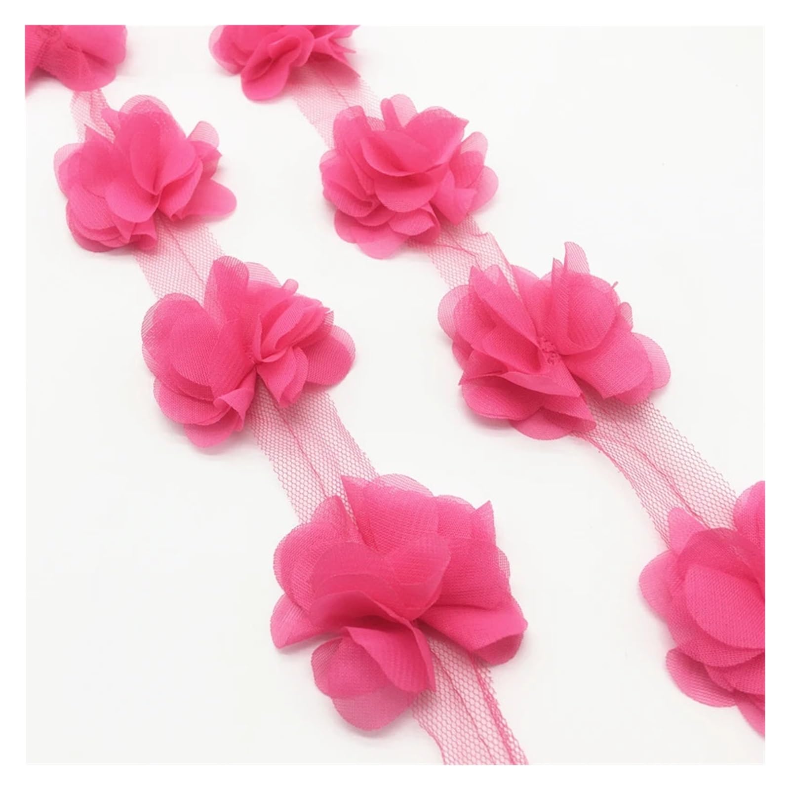 Wtaxbh Red Iron On Patches 5Yard 60Pcs Flower Chiffon Cluster Flowers For Wedding Dress Bridal Fabric Lace Trim Diy Sewing(Red)