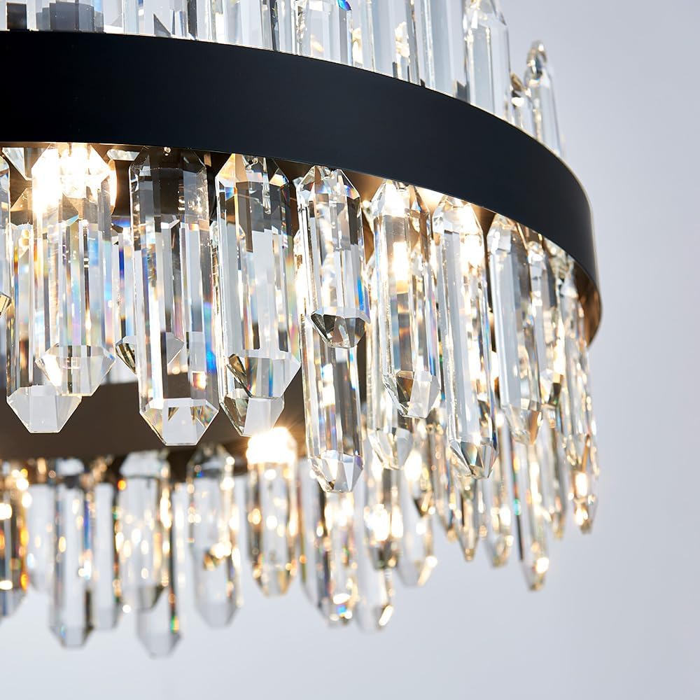 Black Modern Oval Crystal Chandelier, 24-Lights Luxury Chandeliers 2-Tiers K9 Crystal Chandelier Pendant, Light Fixture G9 Lights for Dining Living Room Entryway Kitchen Dia 30 inch