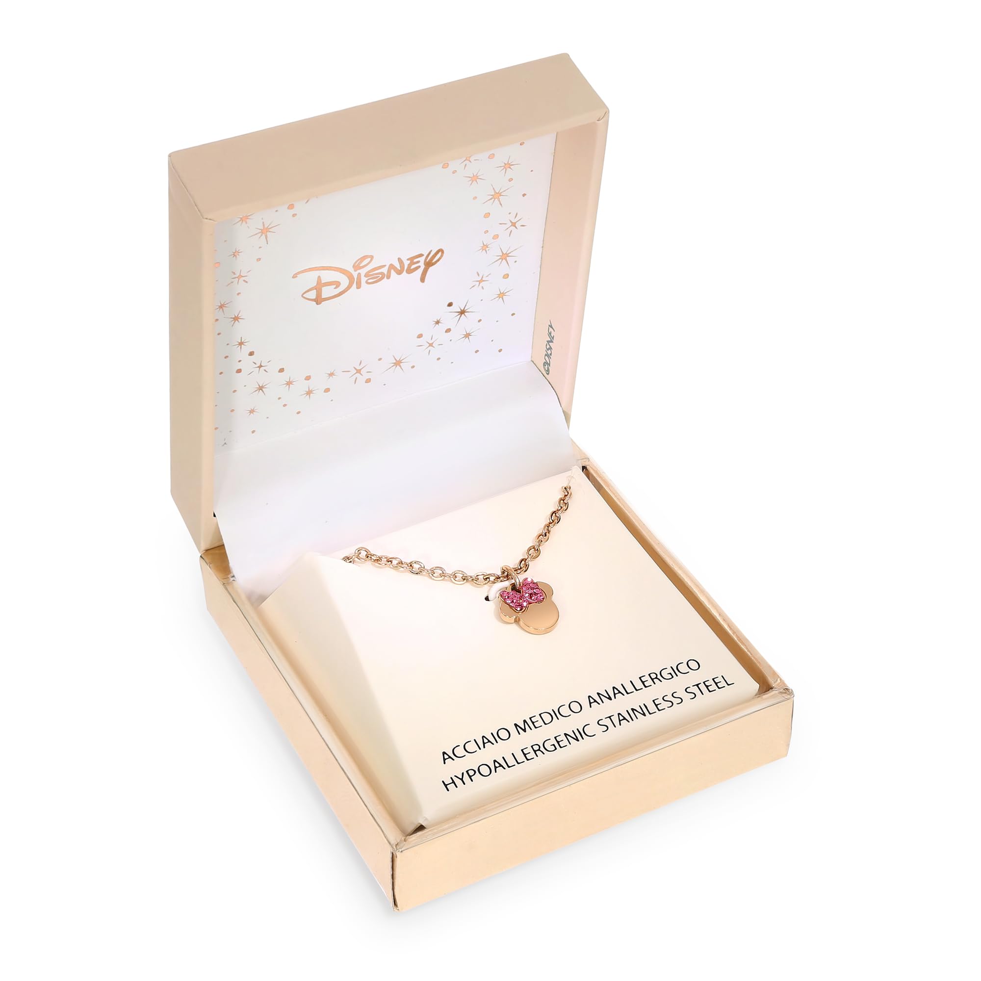 Disney Collar Minnie para niña de acero inoxidable y cristal de circonia, talla 35 + 5cm, para chicas