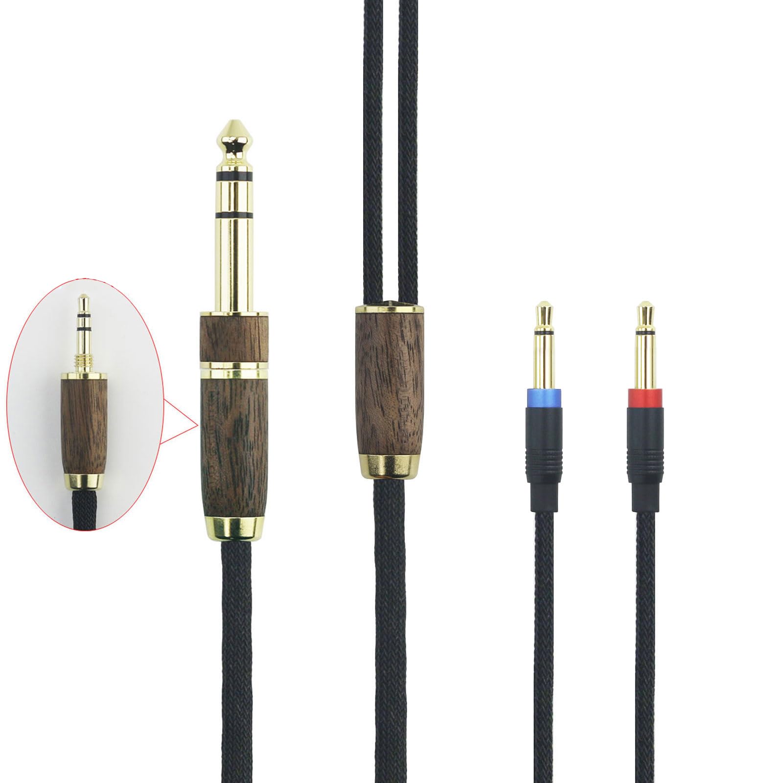 Cavo audio di ricambio 7N OCC placcato argento compatibile con Denon AH-D7200 AH-D7100 AH-D9200 AH-D5200, per cuffie Focal Elear con guscio in legno di noce, adattatore da 3,5 mm/6,35 mm