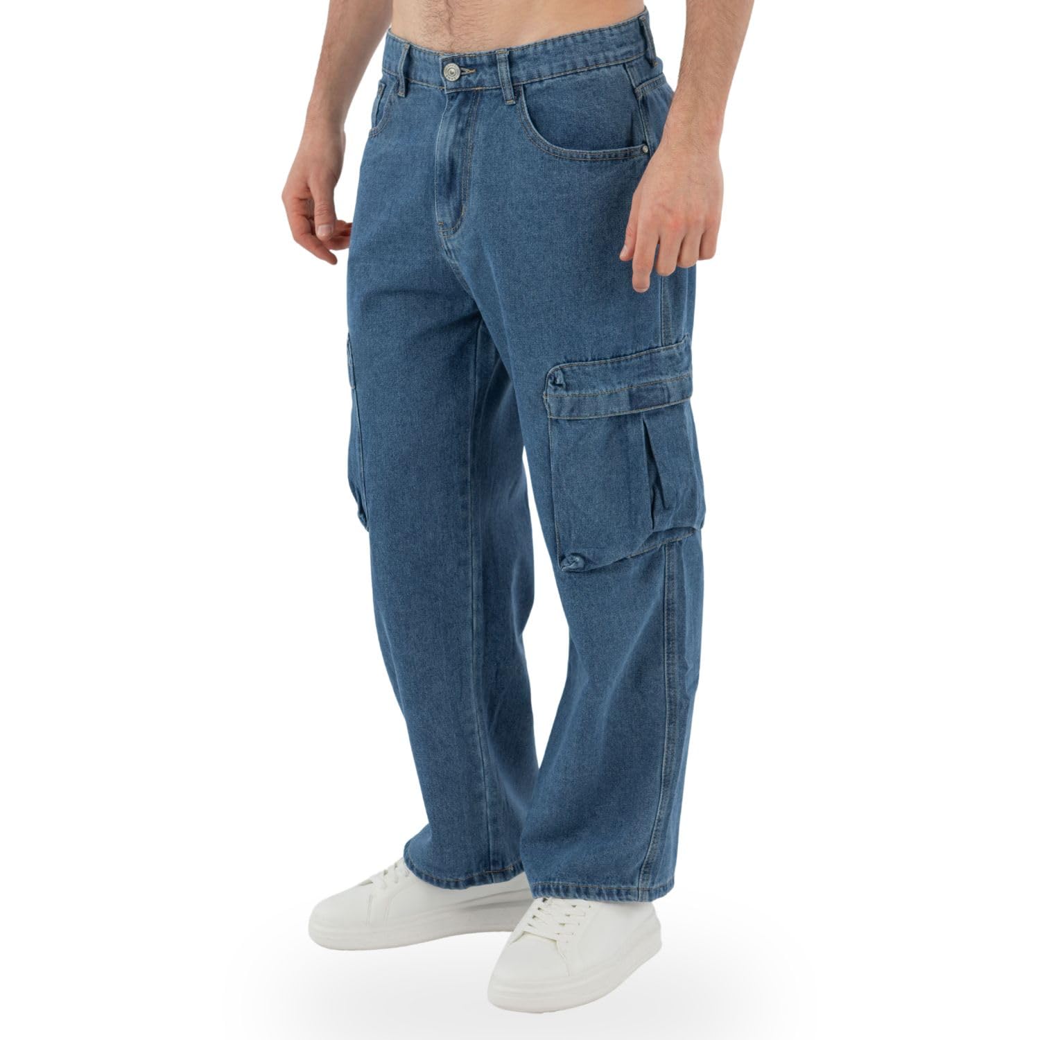 TONY BACKER - Jeans Cargo Uomo, Pantaloni Uomo con Tasche, Jeans Uomo Stile Urban, vestibilità Comoda, Blu Jeans Cargo Art. WCD48
