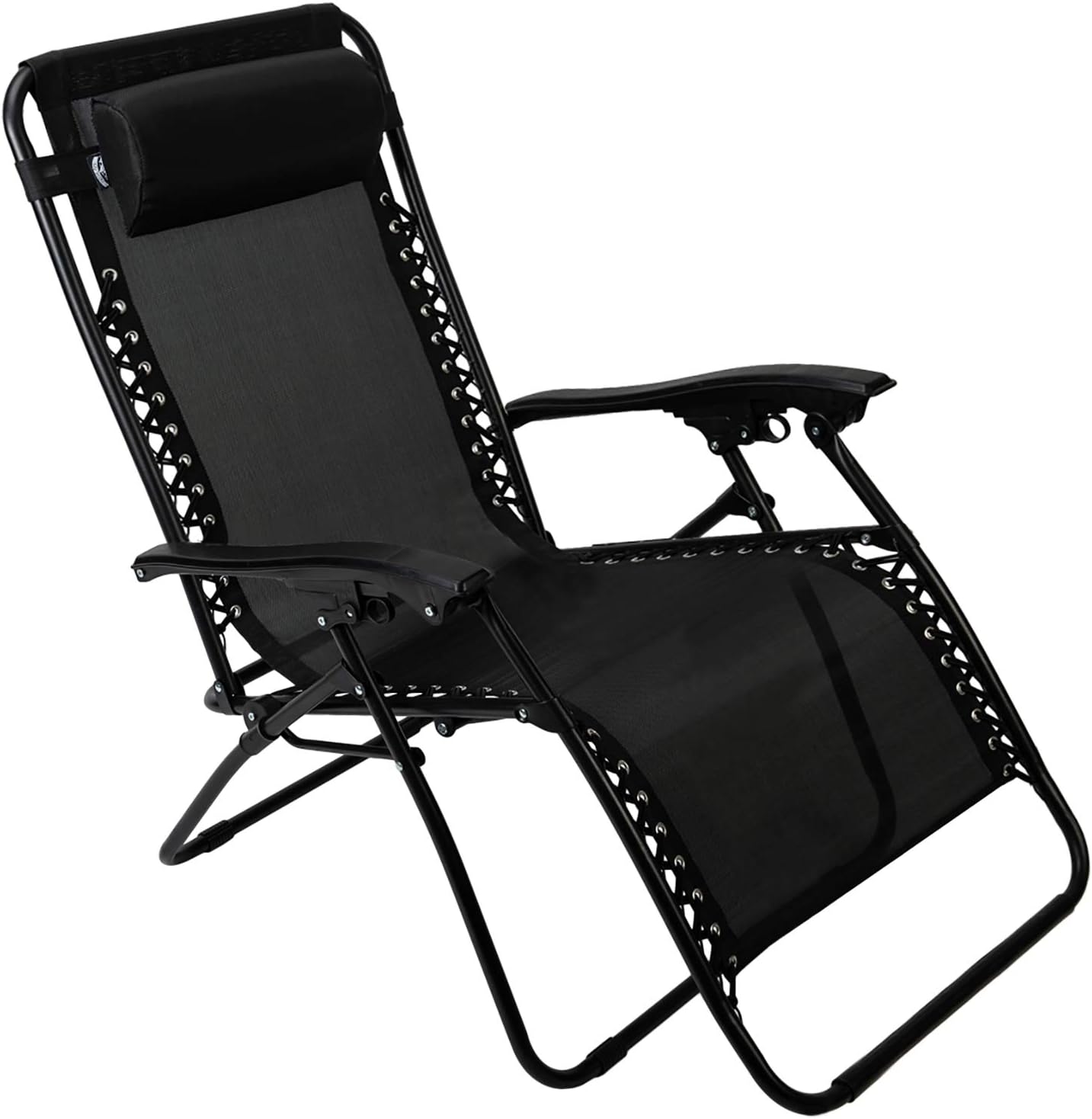 Pacific Pass Folding Zero Gravity Reclining Chair w/ Built-In Headrest - Durable Construction -Middle- Black