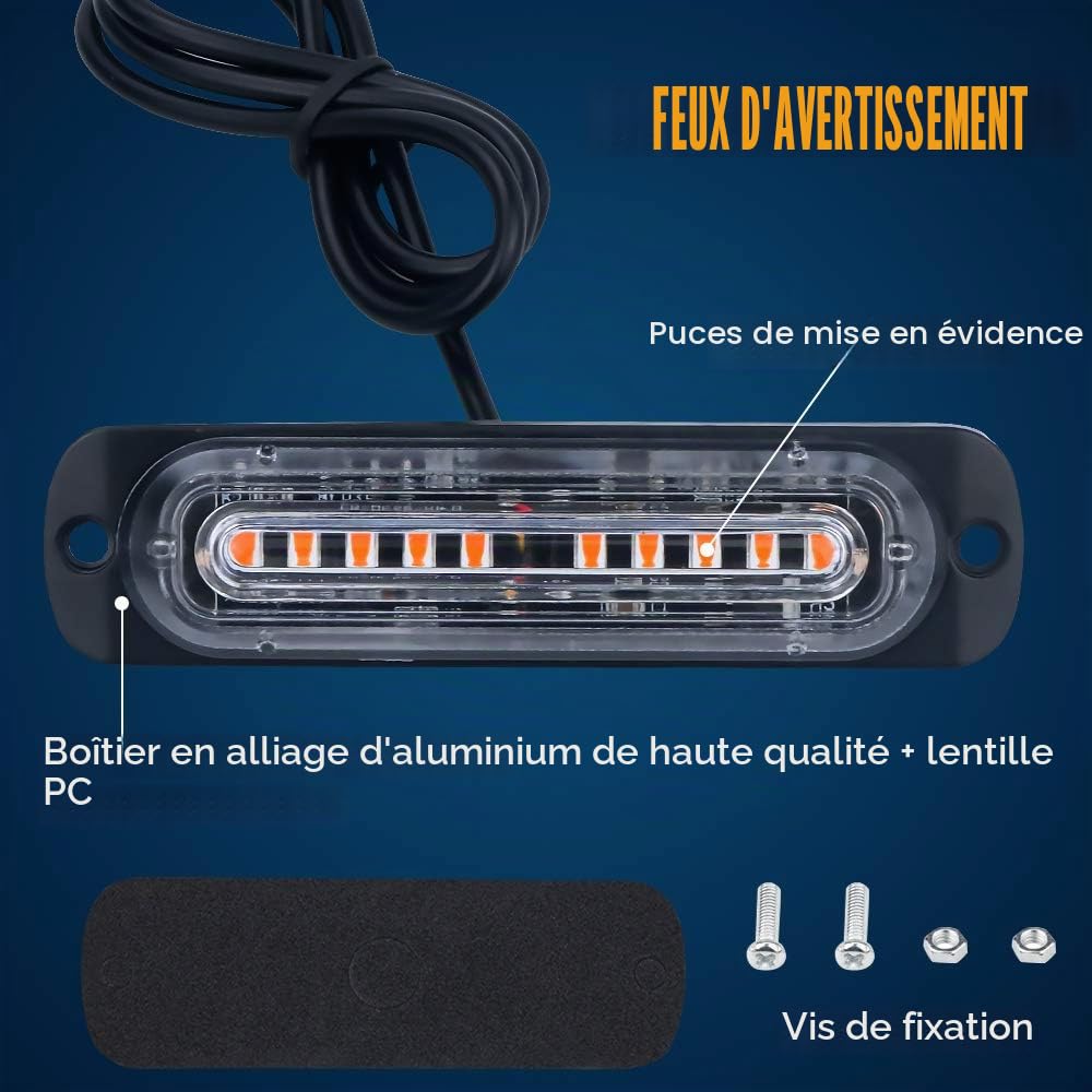 Phare Led Lumière Clignotante Stroboscopique Orange 12/24V Camions