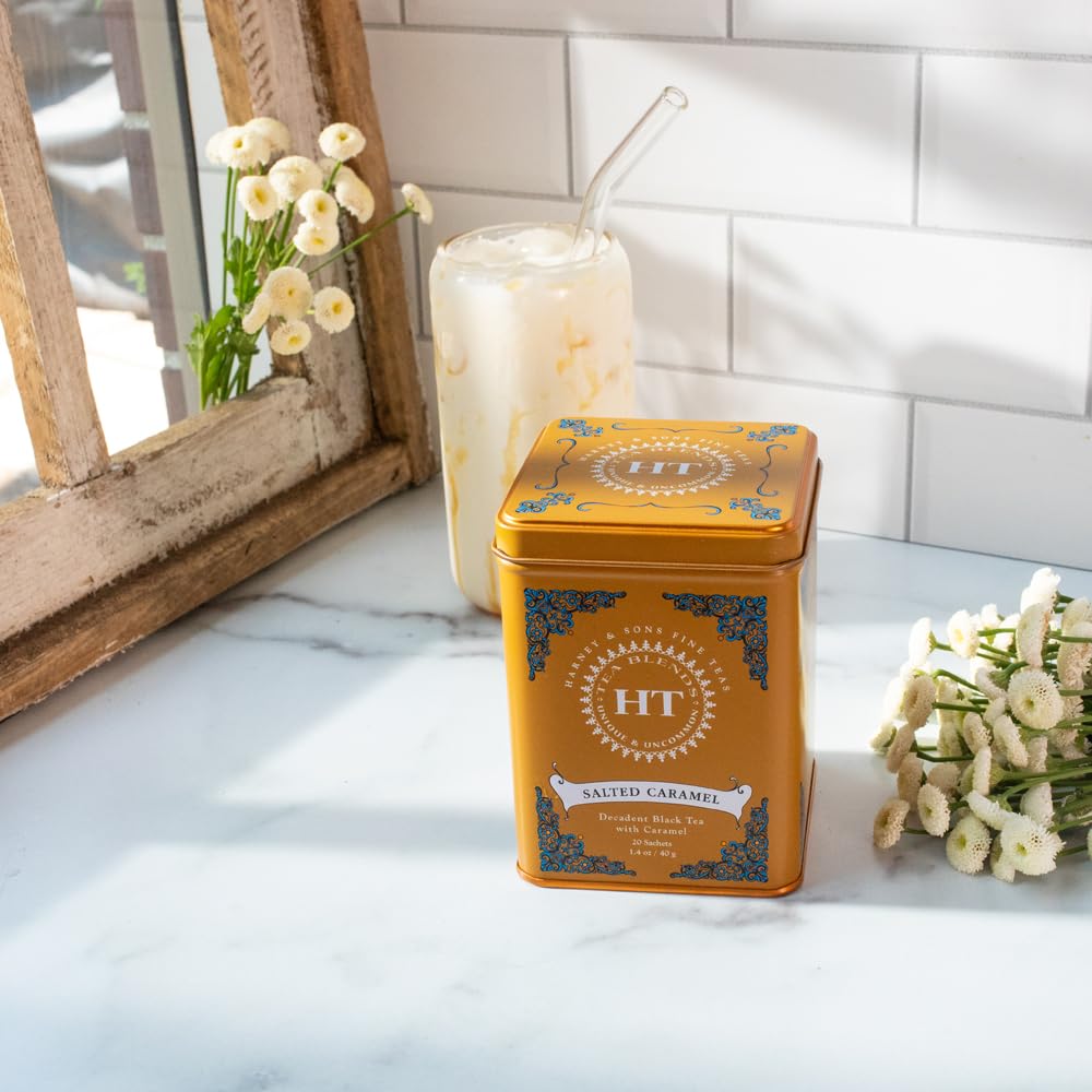 Harney & Sons Salted Caramel Tea, 20 Stück Beuteldose | Schwarzer Tee, gesalzenes Karamellgeschmack, ein Hauch von Himalaya-Salz, koffeinhaltig