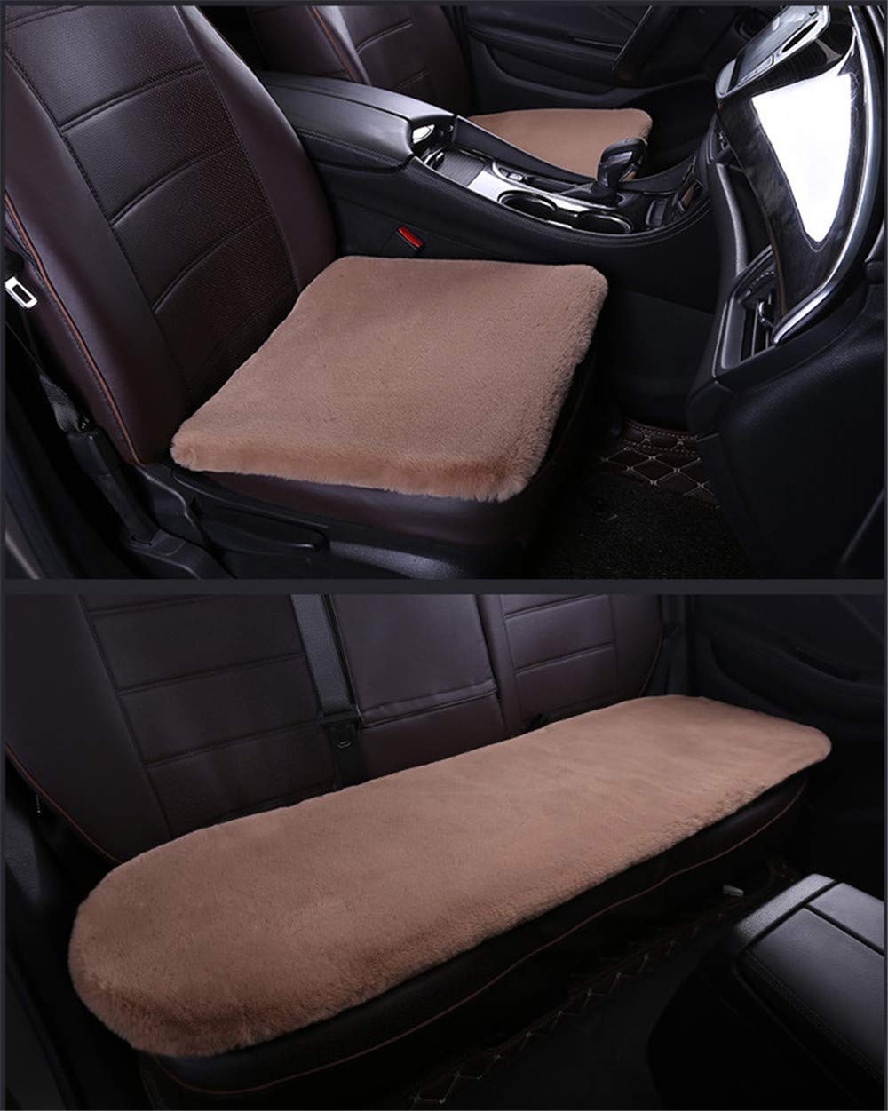 Universal Auto Sitzbezug Autositzauflage Sitzkissen Lammfell Sitzauflage Stuhlauflage Schaffell Kissen fürs Auto Rollstuhlauflage schön (Bohnenpaste,3PCS)