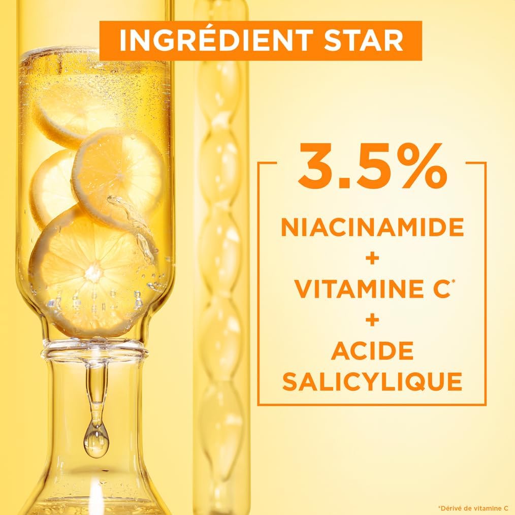 Garnier SkinActive Sérum Éclat Anti-Taches Brunes - Vitamine C et Acide Salicylique - Vegan - Tous Types de Peaux - 30 ml - Description