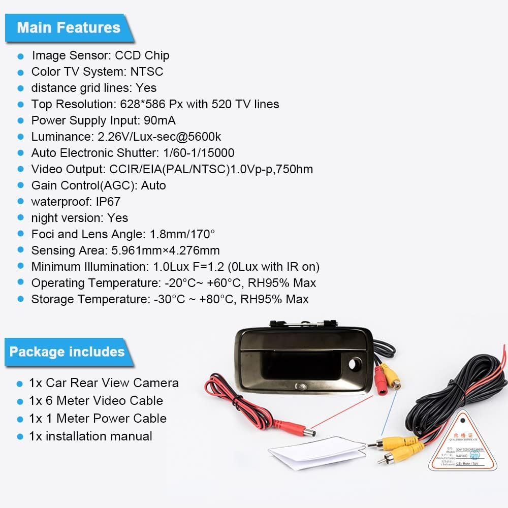 Car Tailgate Lever Camera Waterproof HD Rear View Camera for Chevrolet Silverado 1500 2500 3500 GMC Canyon Sierra Chevy 2014-2019 (OEM: 84203910; 23128692)