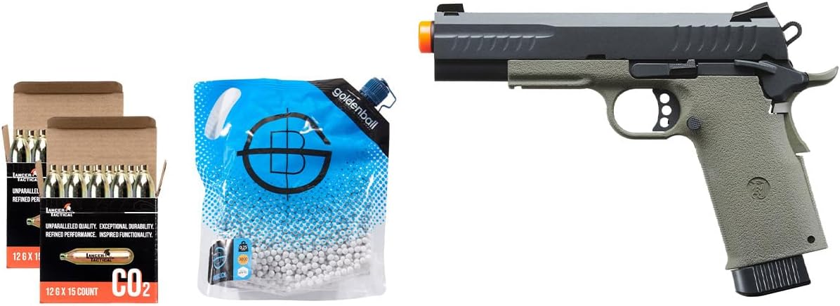 KJW Metal Slide KP-08 1911 Airsoft CO2 Pistol Full Package with 30 Counts CO2 & 3000 Counts of 0.25g BBS